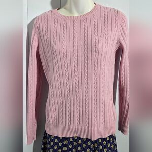 IZOD Cable Knit Sweater Women's Size M Pink Long Sleeve Crew Neck Cotton Blend